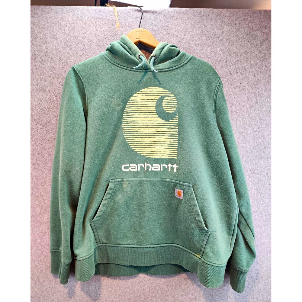 Carhartt Rain Defender Men's XL Green Fleece Cotton Blend Hoodie Graphic Logo